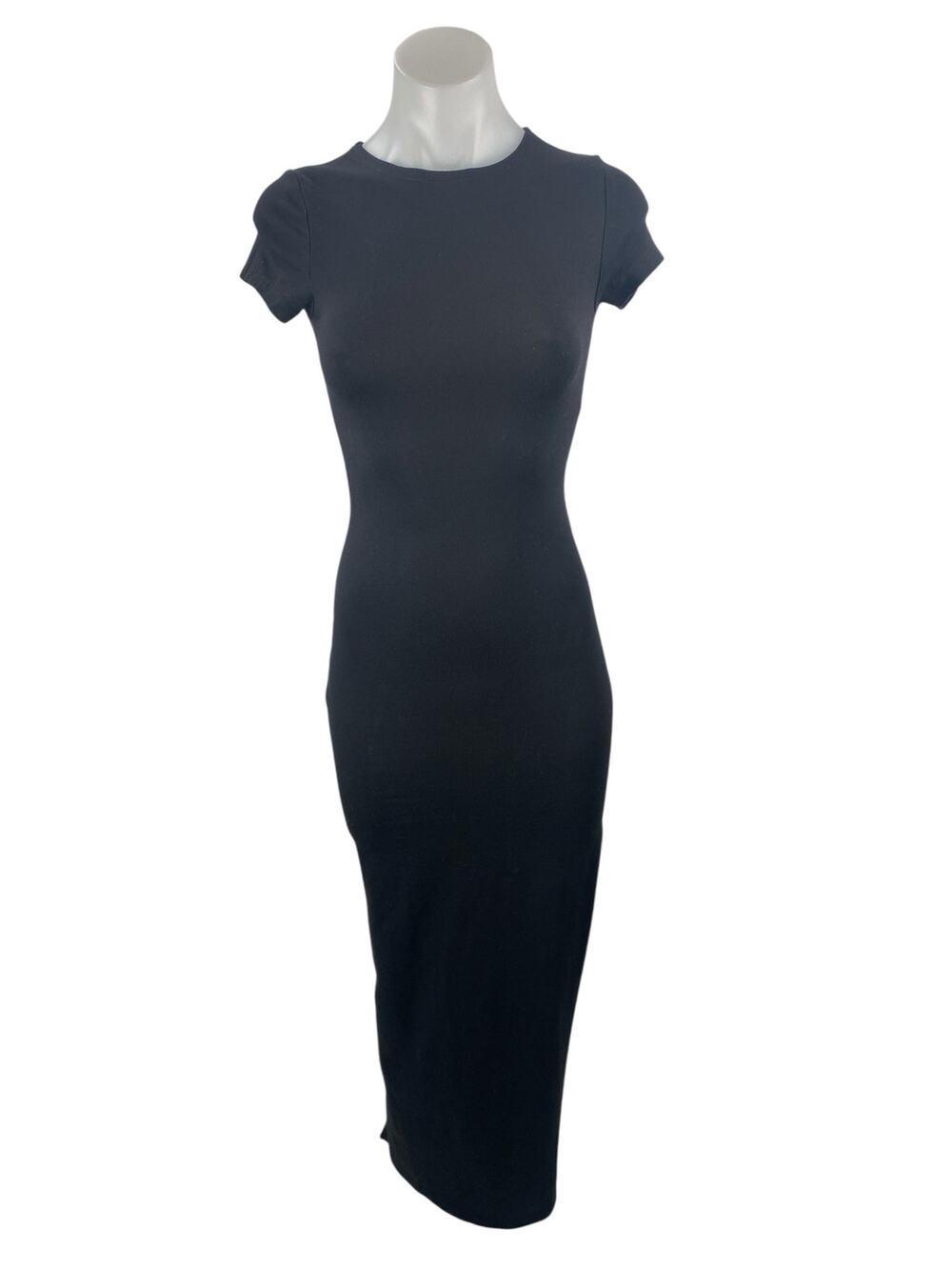 Princess Polly Black Short Sleeve Crew Neck Side Slit Maxi Bodycon Dress Size 0